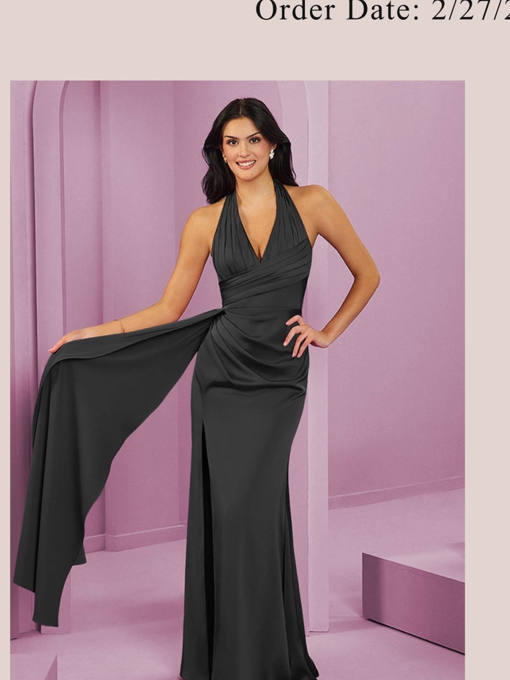 Azazie Black Halter Maxi Gown with Draped Sash